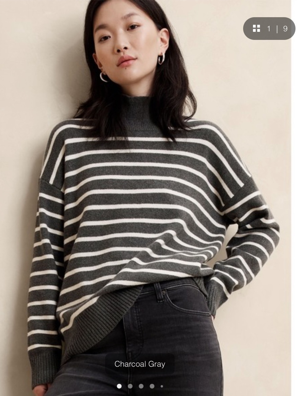 Banana Republic Charcoal and Cream Striped Turtleneck Sweater